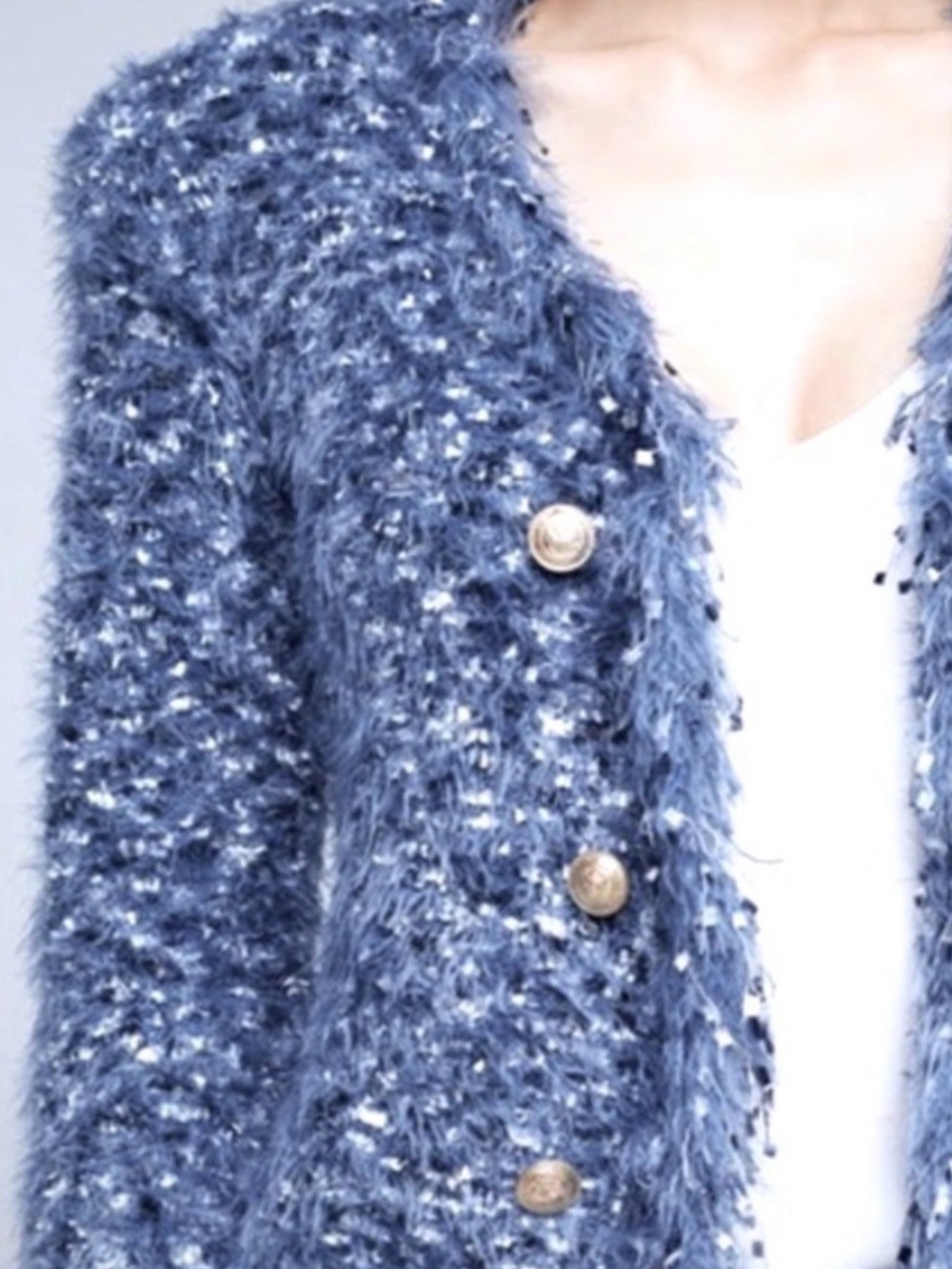 L'Agence Azure Blue Fuzzy Cardigan - Picture 3 of 11